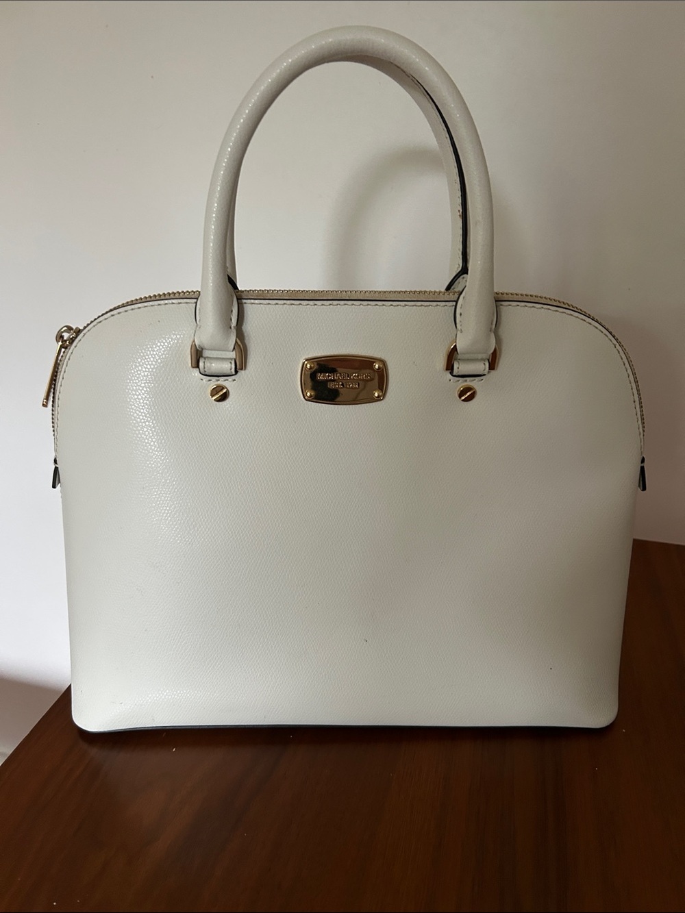 Michael Kors White Saffiano Dome Satchel